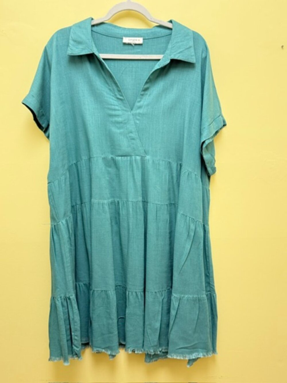 Umgee - Linen Babydoll 3-Tiered Dress, Green, IXL